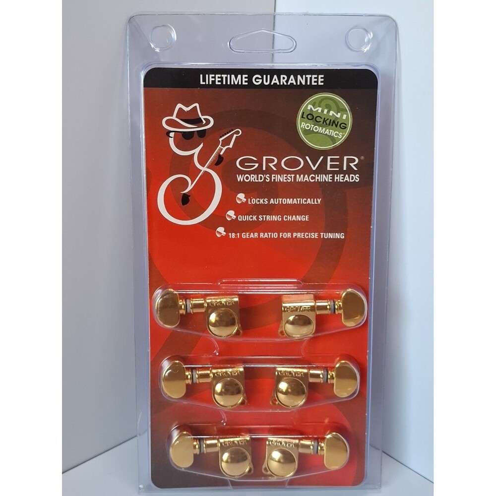 Grover 406G Mini Locking Rotomatic Tuners 3+3 Set Gold Guitar Machine Heads NEW